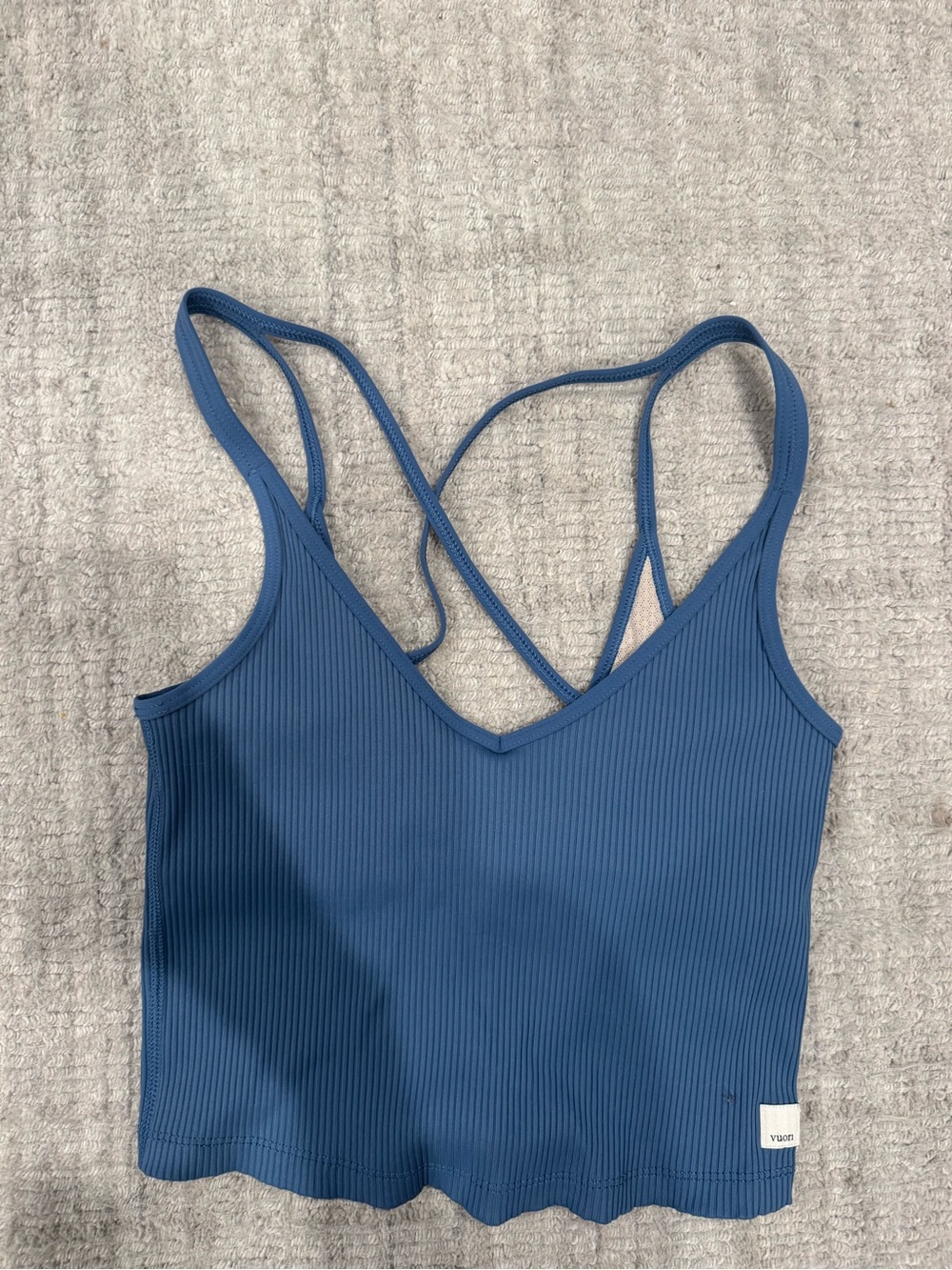 Vuori Blue Ribbed Crisscross Crop Top